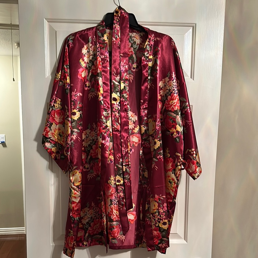 Floral Satin Kimono Robe